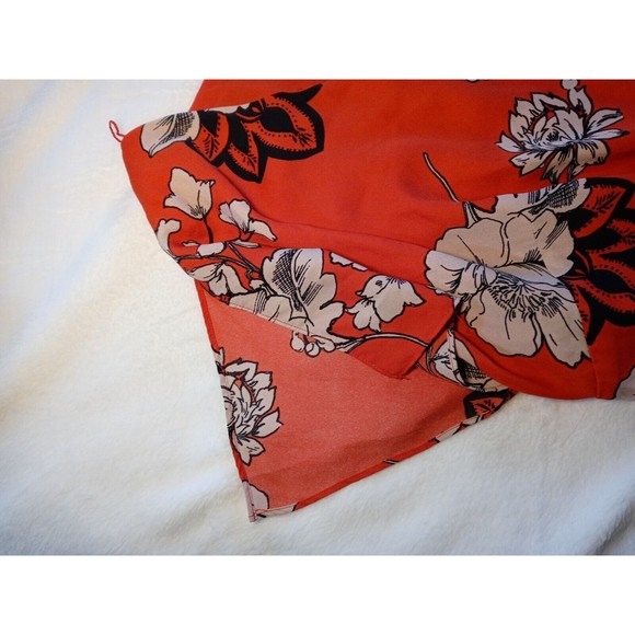 Adrianna Papell Red Floral Mock Wrap Midi Dress Ruffle Short Sleeves Size 16W - Picture 4 of 14